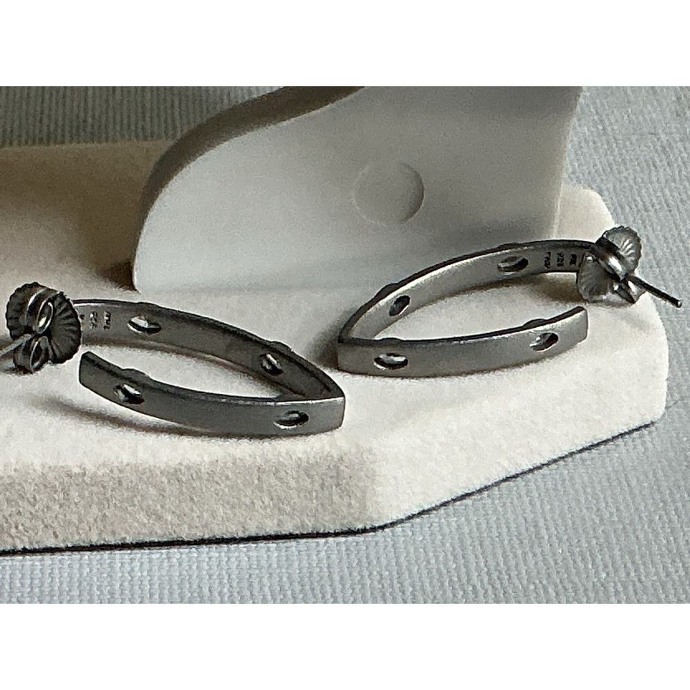 Freida Rothman 925 Sterling Silver Oxidized Marquise CZ Hoop Earrings Signed - Picture 3 of 5